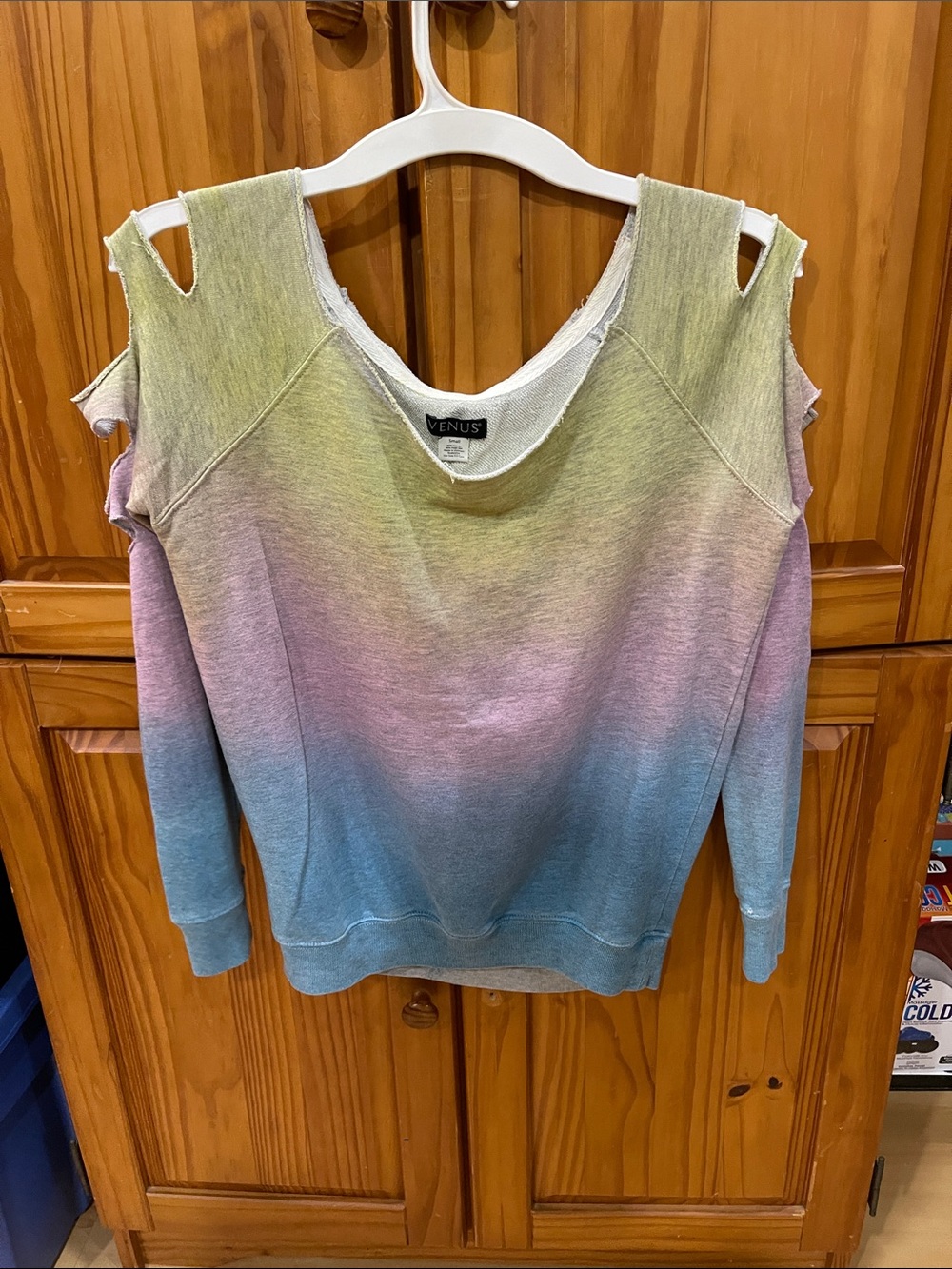 VENUS Pastel Ombre Cold-Shoulder Pullover in Yellow Pink Blue
